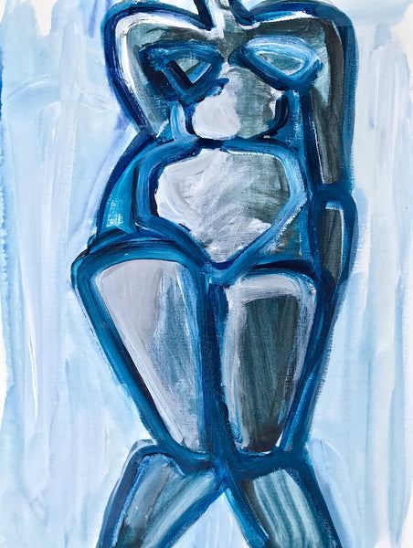 12x16 Figure in Blues  Affordable original art, modern art, figure painting