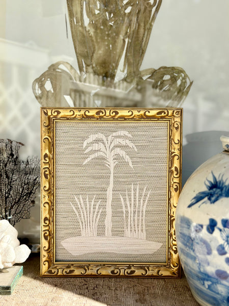 Grasscloth Palm Collage in Carved Gilded Frame III