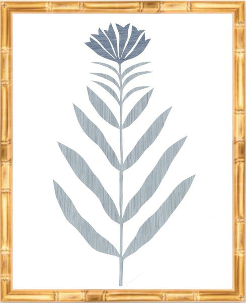 Bamboo Framed Blue Fleurs I
