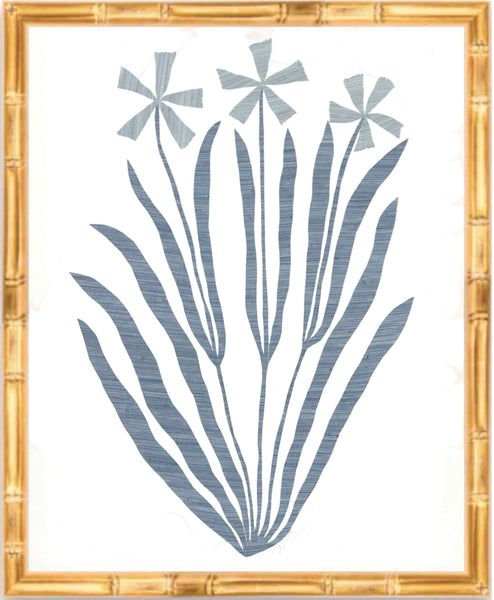 Bamboo Framed Blue Fleurs II