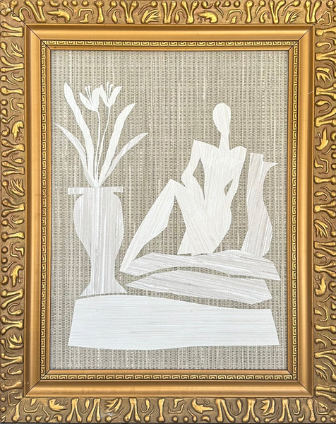 Antique Framed Colette Figurative Grasscloth Collage