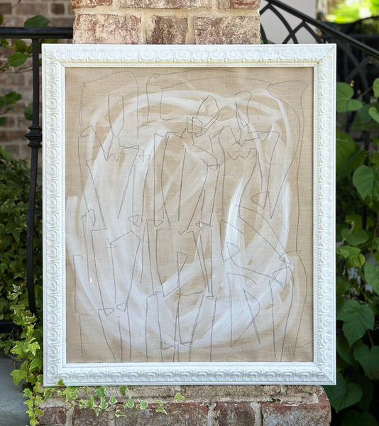 Belgian Linen Louisa Multi Figures in Whitewashed Carved Frame