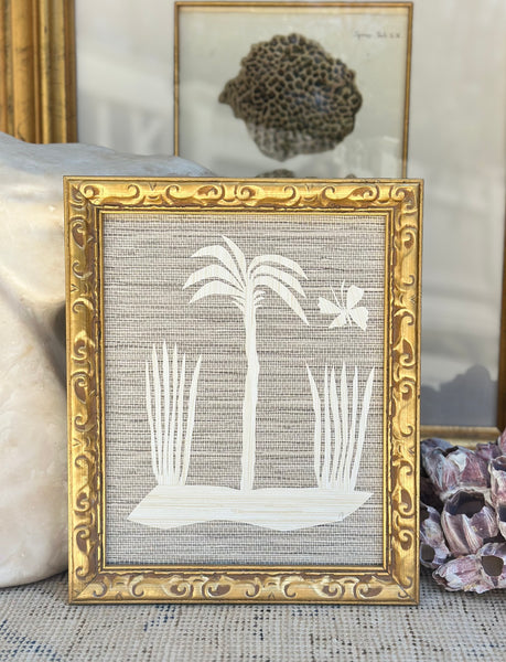 Grasscloth Palm Collage in Carved Gilded Frame II