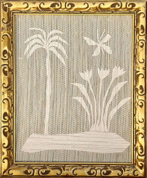 Grasscloth Palm Collage in Carved Gilded Frame II