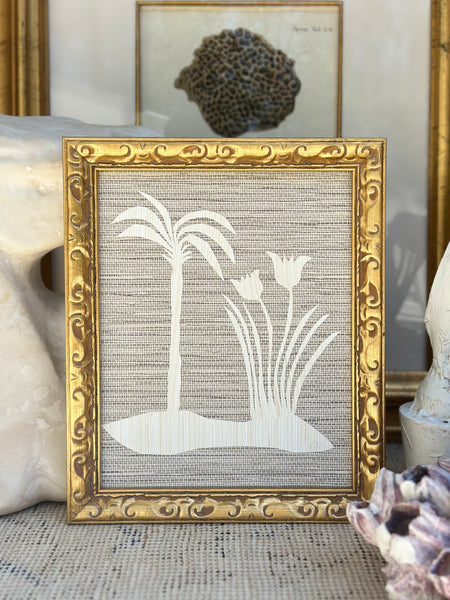 Grasscloth Palm Collage in Carved Gilded Frame I