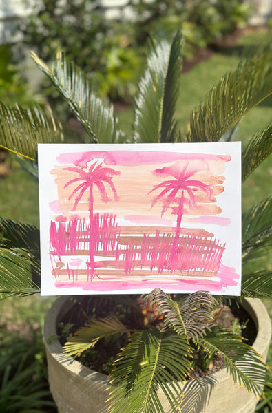 9x12 Shell Pink Watercolor Palms