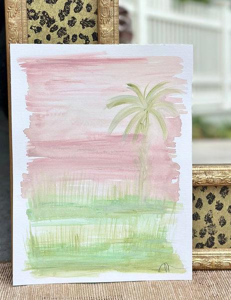 9x12 Blush and Green Palm Study