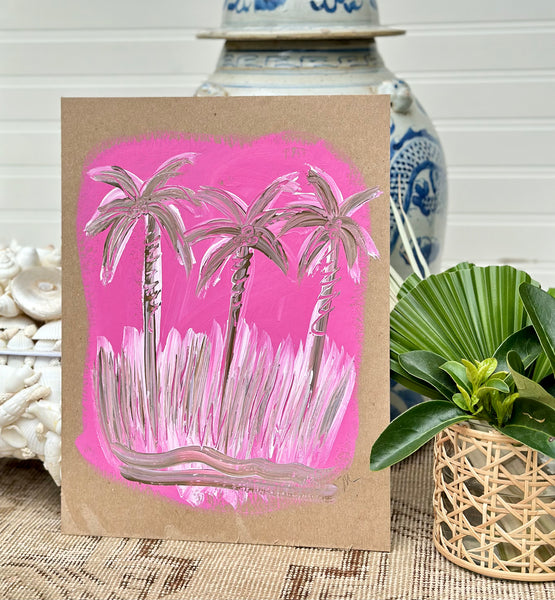 Pink and Umber Palms on Board 9x12
