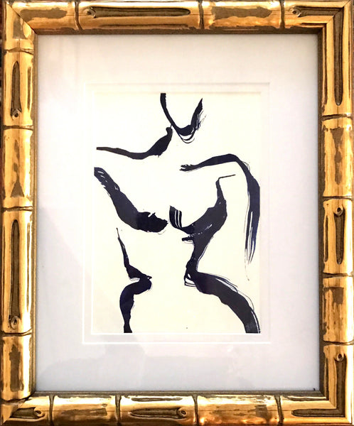 Figure in Bamboo - HALEY MATHEWES FINE ART original abstract art landscape figure figures landscapes Charleston artist unframed framed lucite gold watercolor charcoal canvas contemporary modern affordable classic