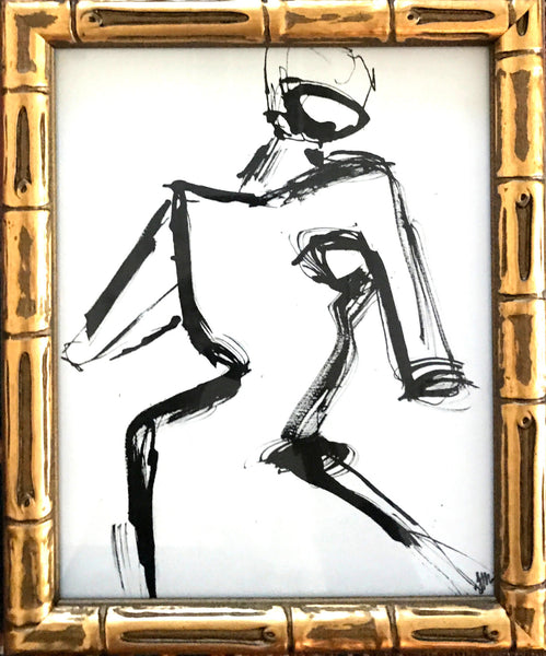 Figure in Bamboo - HALEY MATHEWES FINE ART original abstract art landscape figure figures landscapes Charleston artist unframed framed lucite gold watercolor charcoal canvas contemporary modern affordable classic