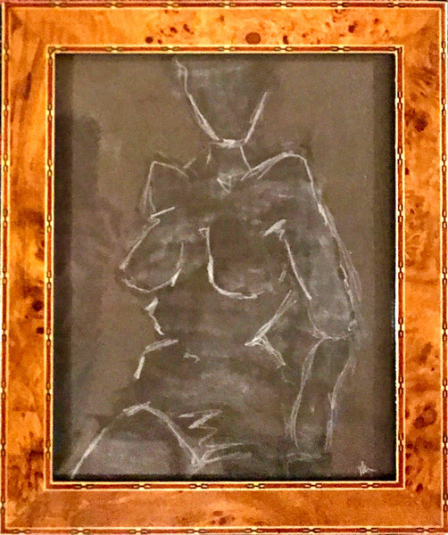 Charcoal Figure in Burlwood Frame - HALEY MATHEWES FINE ART original abstract art landscape figure figures landscapes Charleston artist unframed framed lucite gold watercolor charcoal canvas contemporary modern affordable classic