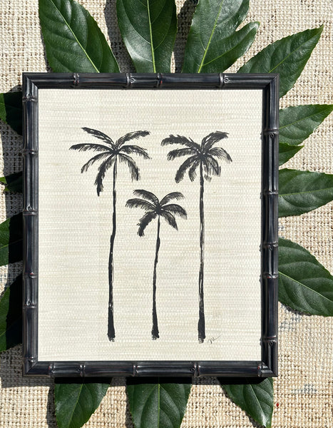 Bamboo Framed India Palms on Grasscloth