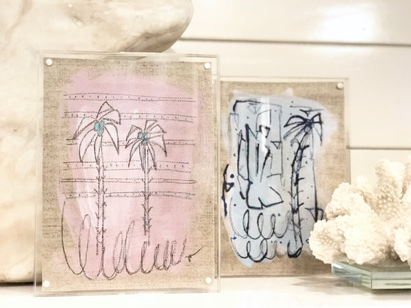Abaco Blush Palms II - HALEY MATHEWES FINE ART original abstract art landscape figure figures landscapes Charleston artist unframed framed lucite gold watercolor charcoal canvas contemporary modern affordable classic