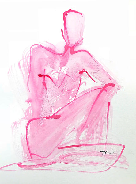 9x12 Pink Wash Figure Study - HALEY MATHEWES FINE ART original abstract art landscape figure figures landscapes Charleston artist unframed framed lucite gold watercolor charcoal canvas contemporary modern affordable classic