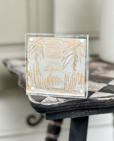 Gold Etched Palms in 4x4 Lucite