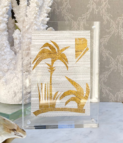 5x7 Gold Palm Collage on Grasscloth