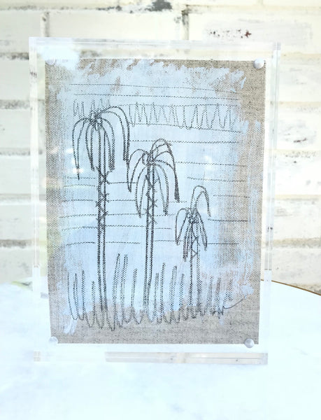 Palm Beach in 6x8 Lucite - HALEY MATHEWES FINE ART original abstract art landscape figure figures landscapes Charleston artist unframed framed lucite gold watercolor charcoal canvas contemporary modern affordable classic