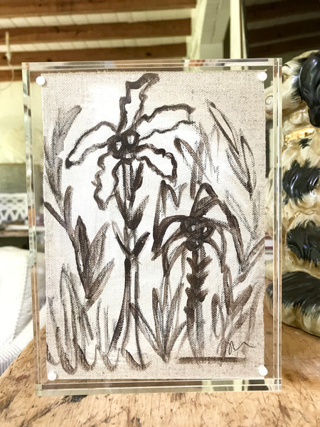 Chocolate Palms in 6x8 Lucite - HALEY MATHEWES FINE ART original abstract art landscape figure figures landscapes Charleston artist unframed framed lucite gold watercolor charcoal canvas contemporary modern affordable classic