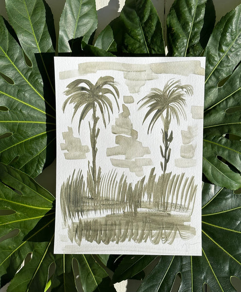9x12 Terre de Vert Watercolor Palms
