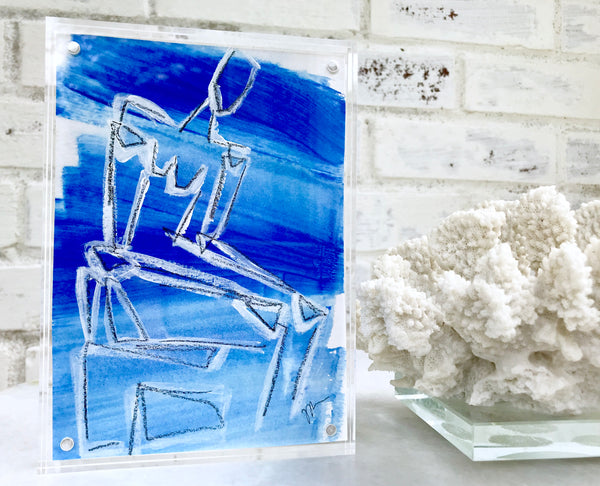 Blue Wash 5x7 Lucite Figure II - HALEY MATHEWES FINE ART original abstract art landscape figure figures landscapes Charleston artist unframed framed lucite gold watercolor charcoal canvas contemporary modern affordable classic