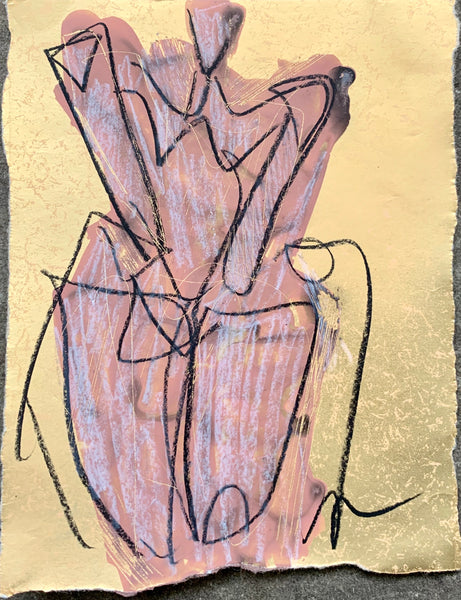 4.5x6 Rose on Gold - HALEY MATHEWES FINE ART original abstract art landscape figure figures landscapes Charleston artist unframed framed lucite gold watercolor charcoal canvas contemporary modern affordable classic