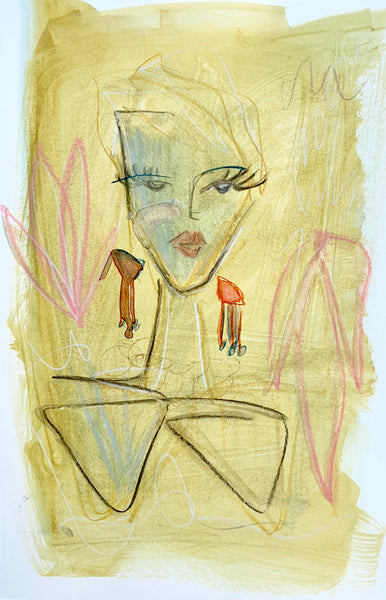 Face for Julia II - HALEY MATHEWES FINE ART original abstract art landscape figure figures landscapes Charleston artist unframed framed lucite gold watercolor charcoal canvas contemporary modern affordable classic