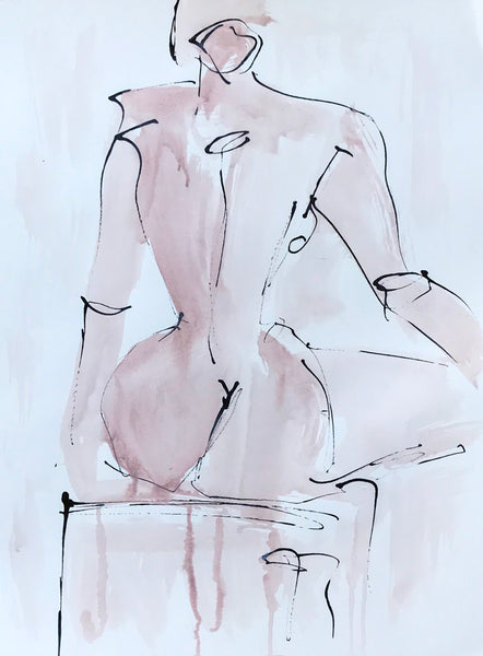 Blushing Figure 18 x 24 - HALEY MATHEWES FINE ART original abstract art landscape figure figures landscapes Charleston artist unframed framed lucite gold watercolor charcoal canvas contemporary modern affordable classic