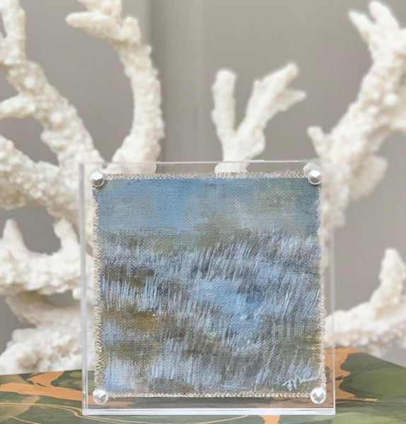 Stono Marshscape 4x4 Lucite - HALEY MATHEWES FINE ART original abstract art landscape figure figures landscapes Charleston artist unframed framed lucite gold watercolor charcoal canvas contemporary modern affordable classic