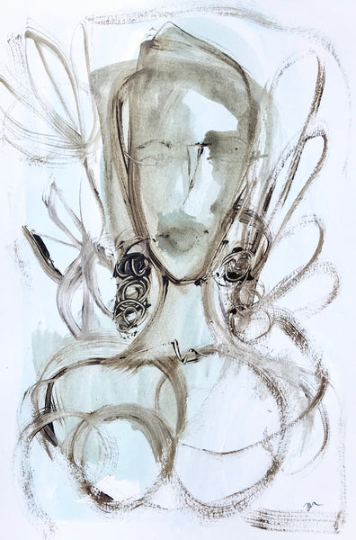 Ginny With Flowers I - HALEY MATHEWES FINE ART original abstract art landscape figure figures landscapes Charleston artist unframed framed lucite gold watercolor charcoal canvas contemporary modern affordable classic