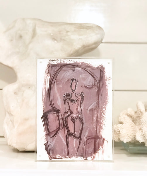 Colette I in Lucite - HALEY MATHEWES FINE ART original abstract art landscape figure figures landscapes Charleston artist unframed framed lucite gold watercolor charcoal canvas contemporary modern affordable classic