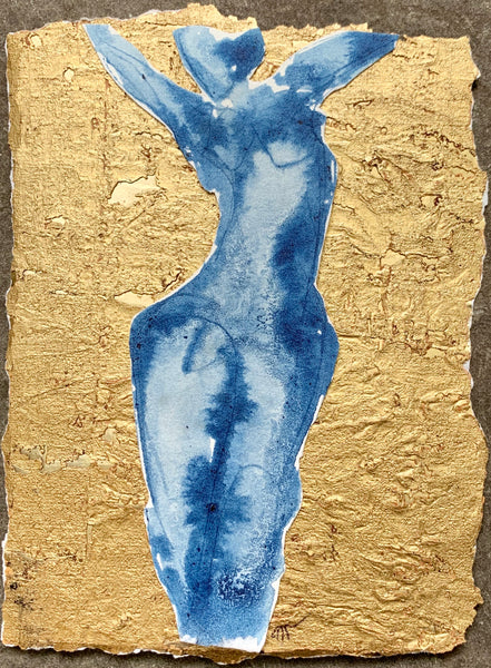 5x7 Juliet on Gold Collage - HALEY MATHEWES FINE ART original abstract art landscape figure figures landscapes Charleston artist unframed framed lucite gold watercolor charcoal canvas contemporary modern affordable classic
