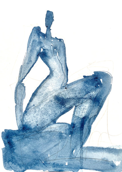 5x7 Washed Halsey Blue Study - HALEY MATHEWES FINE ART original abstract art landscape figure figures landscapes Charleston artist unframed framed lucite gold watercolor charcoal canvas contemporary modern affordable classic