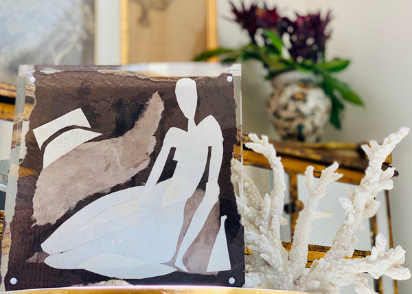 Abrams Collage in Lucite - HALEY MATHEWES FINE ART original abstract art landscape figure figures landscapes Charleston artist unframed framed lucite gold watercolor charcoal canvas contemporary modern affordable classic