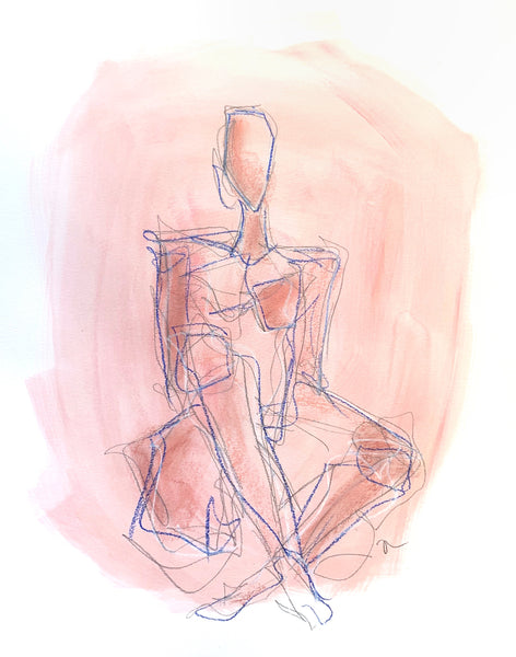 18x24 Blushing Figure II - HALEY MATHEWES FINE ART original abstract art landscape figure figures landscapes Charleston artist unframed framed lucite gold watercolor charcoal canvas contemporary modern affordable classic