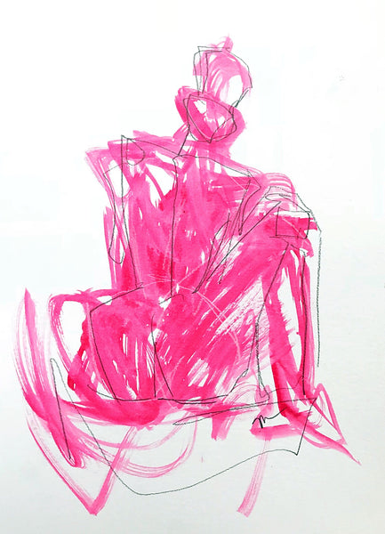 9x12 Hot Pink Figure Study I - HALEY MATHEWES FINE ART original abstract art landscape figure figures landscapes Charleston artist unframed framed lucite gold watercolor charcoal canvas contemporary modern affordable classic