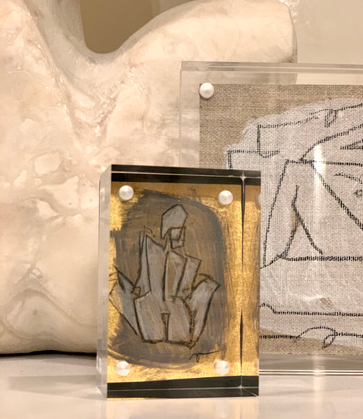 Mini Lucite Figure Gold - HALEY MATHEWES FINE ART original abstract art landscape figure figures landscapes Charleston artist unframed framed lucite gold watercolor charcoal canvas contemporary modern affordable classic
