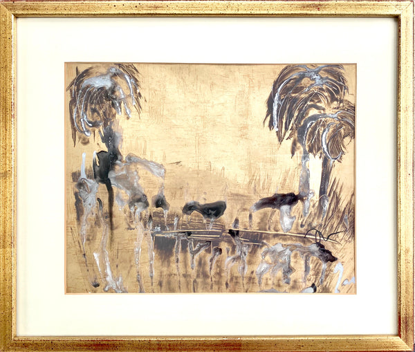 Sea Palms - HALEY MATHEWES FINE ART original abstract art landscape figure figures landscapes Charleston artist unframed framed lucite gold watercolor charcoal canvas contemporary modern affordable classic