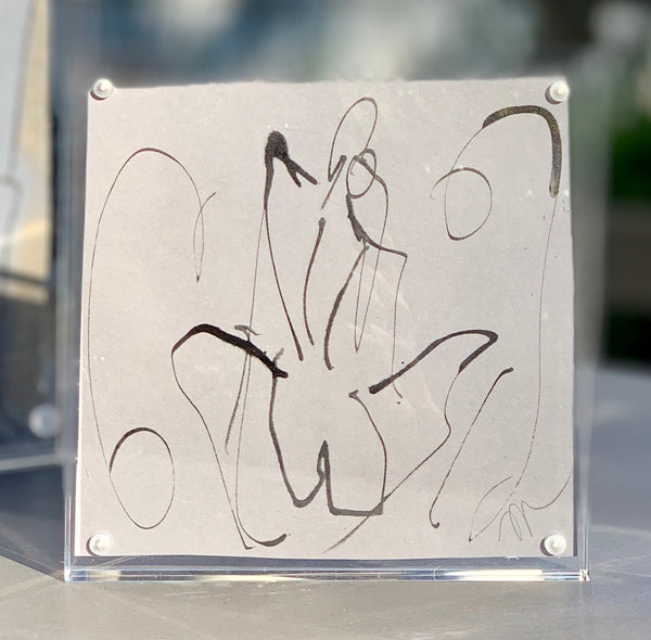 Inky Figure on Grey in 5x5 Lucite