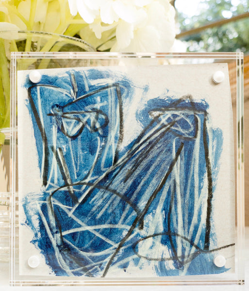 Square Lucite Figure on Grey - HALEY MATHEWES FINE ART original abstract art landscape figure figures landscapes Charleston artist unframed framed lucite gold watercolor charcoal canvas contemporary modern affordable classic