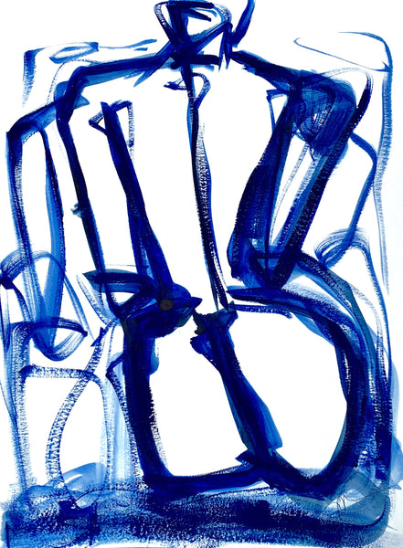 11x15 Cobalt India Figure Study - HALEY MATHEWES FINE ART original abstract art landscape figure figures landscapes Charleston artist unframed framed lucite gold watercolor charcoal canvas contemporary modern affordable classic