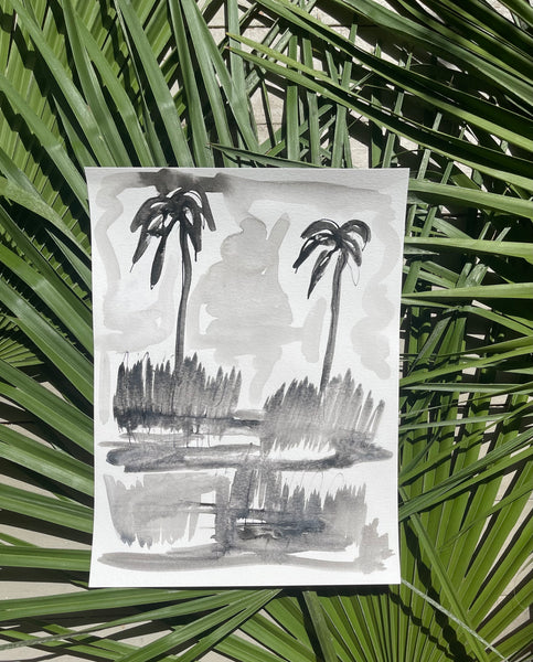 9x12 Inky Washed Palms