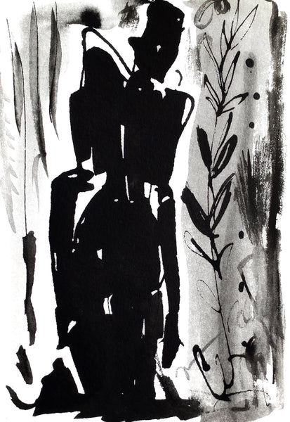 5x7 Inky Wash Study II - HALEY MATHEWES FINE ART original abstract art landscape figure figures landscapes Charleston artist unframed framed lucite gold watercolor charcoal canvas contemporary modern affordable classic